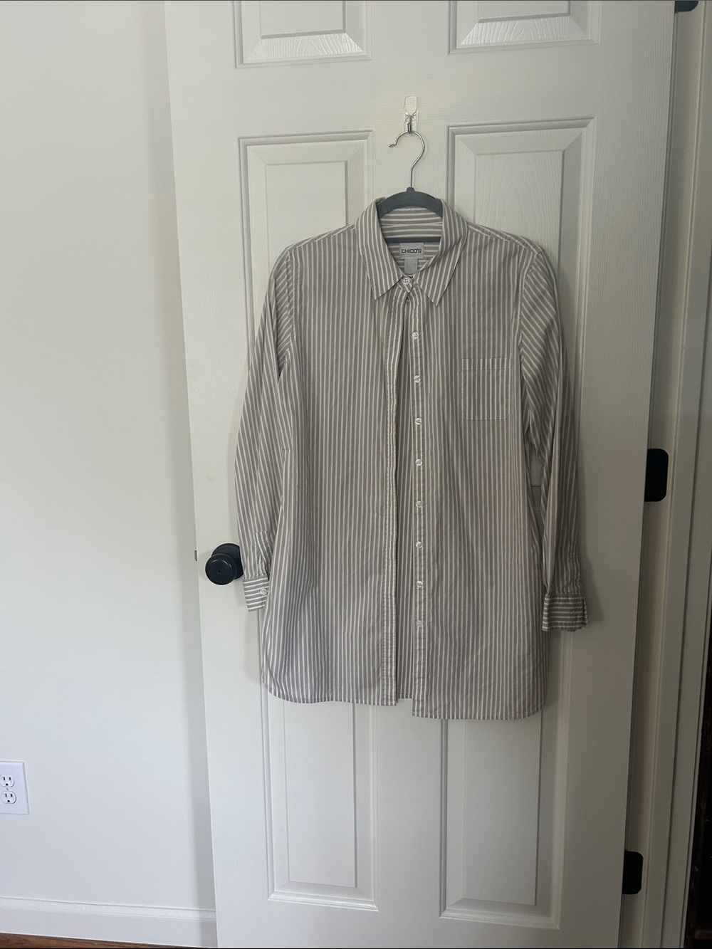 Chico's Men's Taupe and White Striped Dress Shirt